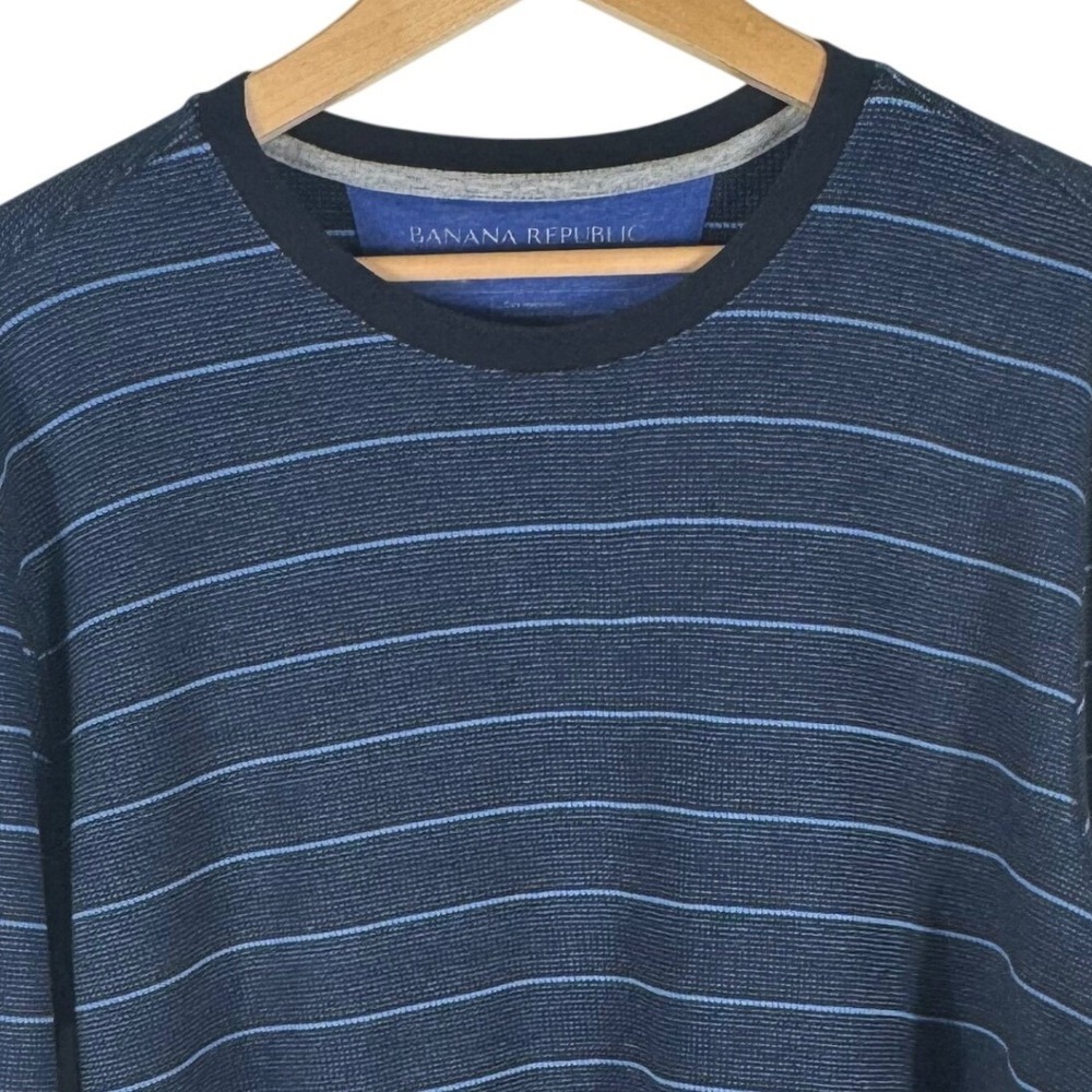 Banana Republic Striped Waffle Knit Shirt Mens XL Long Sleeve Crewneck Navy Blue